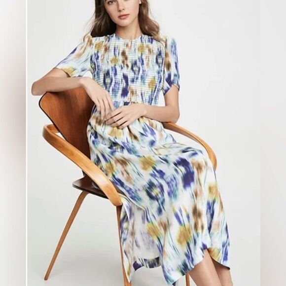 Baum Und Pferdgarten Dance Admaris Tie Dye Smock Bodice Silk Maxi A Line Dress - Picture 1 of 11